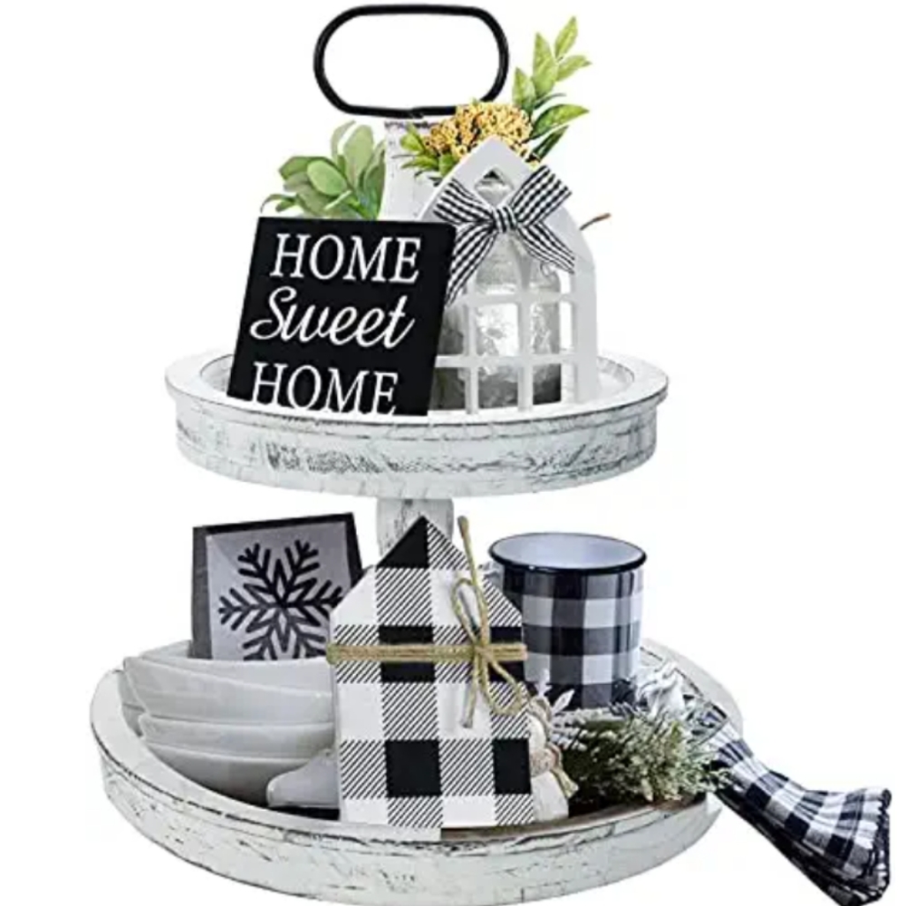 White Distressed 2 Tier Tray